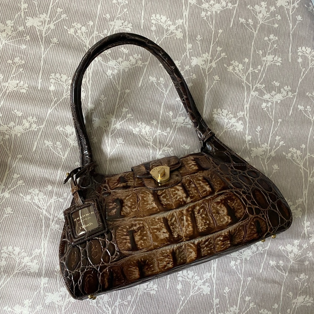 BRAHMIN Sophie Orinoco Croc Embossed Leather Shoulder Bag USA